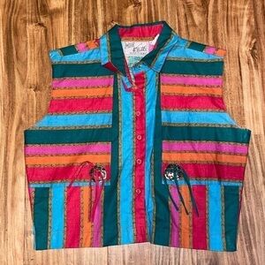 Mine & Bill’s women’s top Medium shirt VTG western serape cowboy red tan stripe